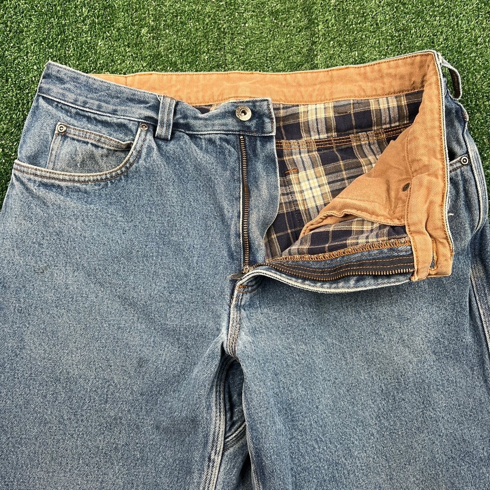 Duluth Trading Co Men's Blue Flannel Lined Jeans 34x29" Denim Workwear Stained‎